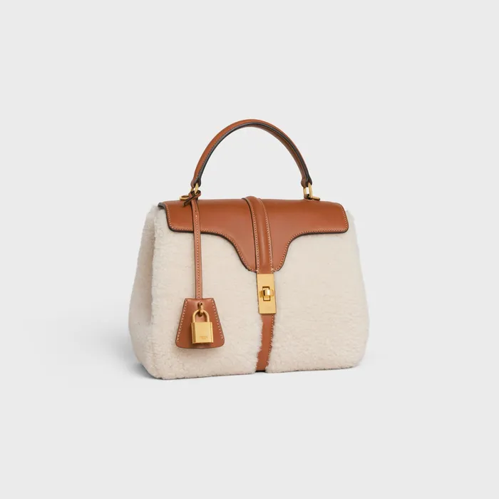 Celine 16 Small 16 Bag In SHEARLING AND Natural CALFSKIN 8211 Natural Tan 8211 Women Celine 16 Small 16 Bag In SHEARLING AND Natural CALFSKIN 8211 Natural Tan 8211 Women