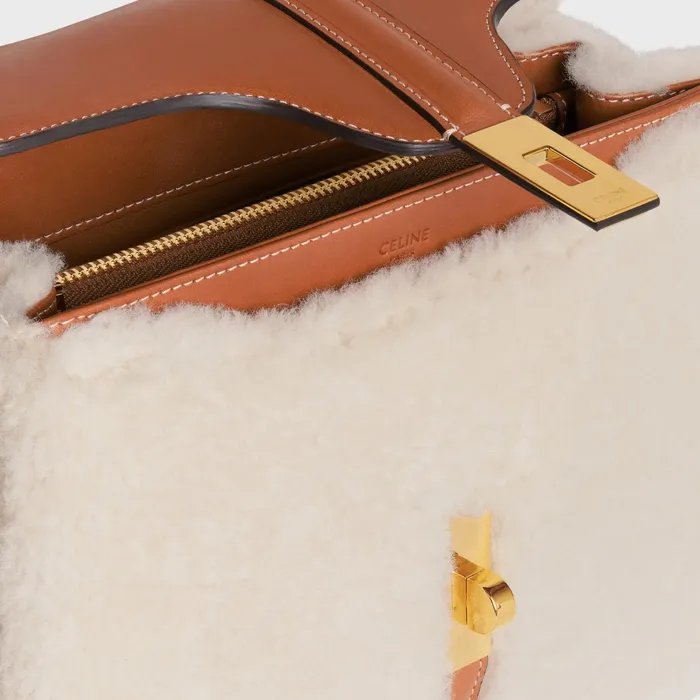 Celine 16 Small 16 Bag In SHEARLING AND Natural CALFSKIN 8211 Natural Tan 8211 Women Celine 16 Small 16 Bag In SHEARLING AND Natural CALFSKIN 8211 Natural Tan 8211 Women