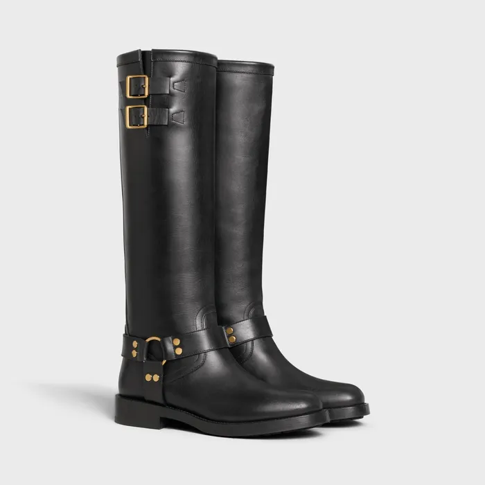 Celine Boots And Ankle Boots HIGH BOOT CELINE BIKER In CALFSKIN 8211 VEGETAL TANNING 8211 Black 8211 Women