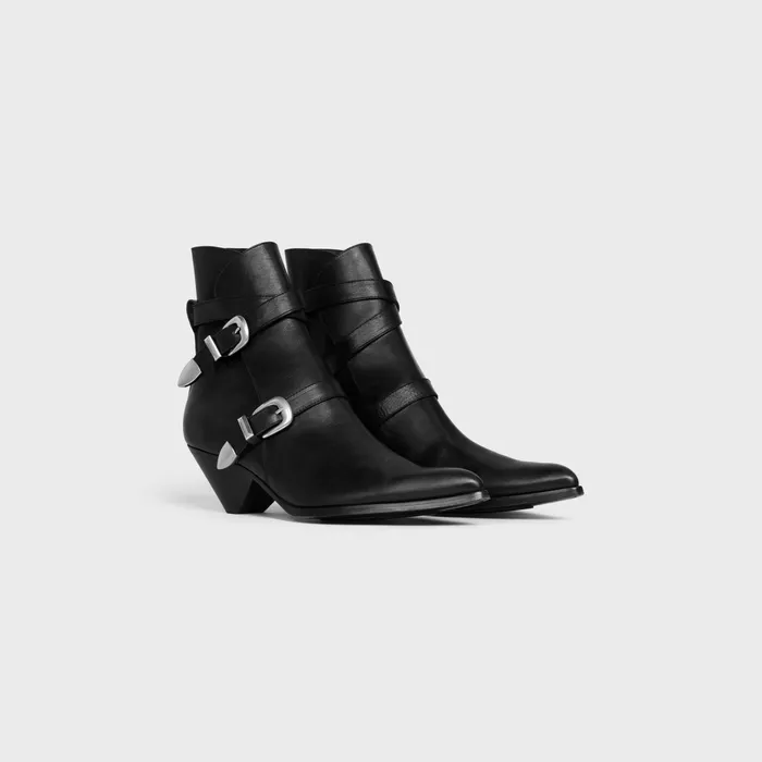 Celine Boots DOUBLE BUCKLE ZIPPED CONIQUE BOOT In SHINY CALFSKIN 8211 Black 8211 Men