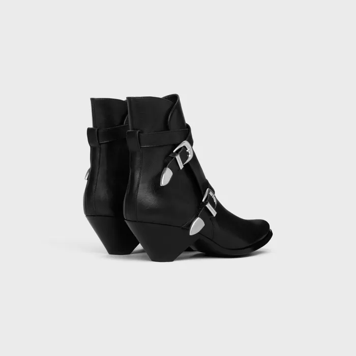 Celine Boots DOUBLE BUCKLE ZIPPED CONIQUE BOOT In SHINY CALFSKIN 8211 Black 8211 Men