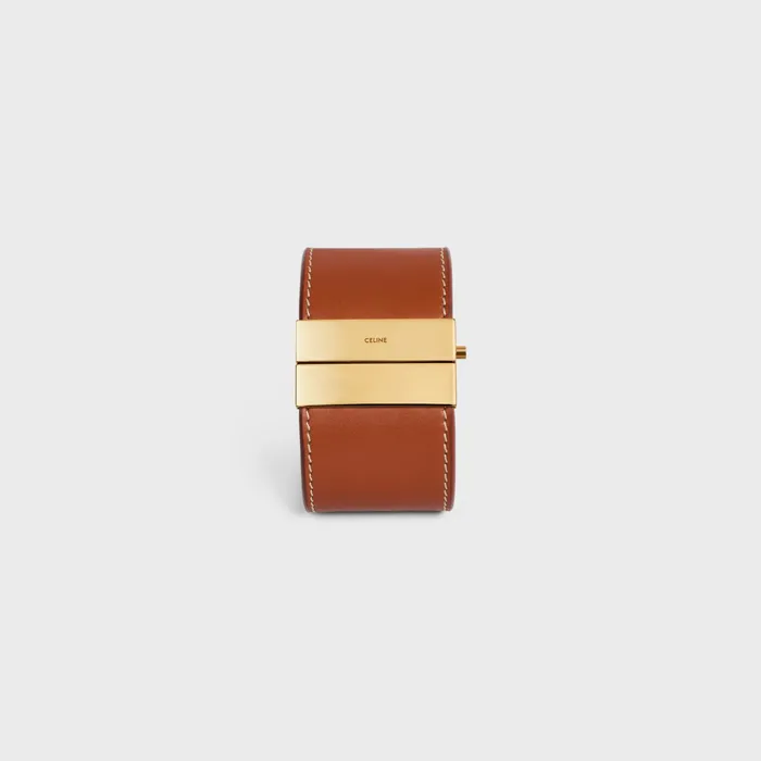 Celine Bracelets Triomphe Embroidered Leather Bracelet In Brass With Gold Finish And Calfskin 8211 Tan Ecru 8211 Women