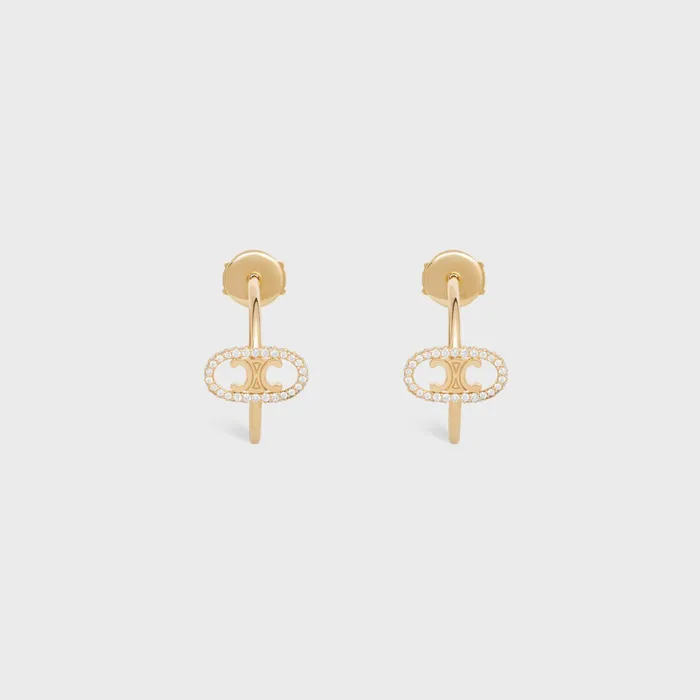 Celine Fine Jewelry Maillon Triomphe Hoops In Yellow Gold And Diamonds 8211 Yellow Gold and White 8211 Women Celine Fine Jewelry Maillon Triomphe Hoops In Yellow Gold And Diamonds 8211 Yellow Gold and White 8211 Women