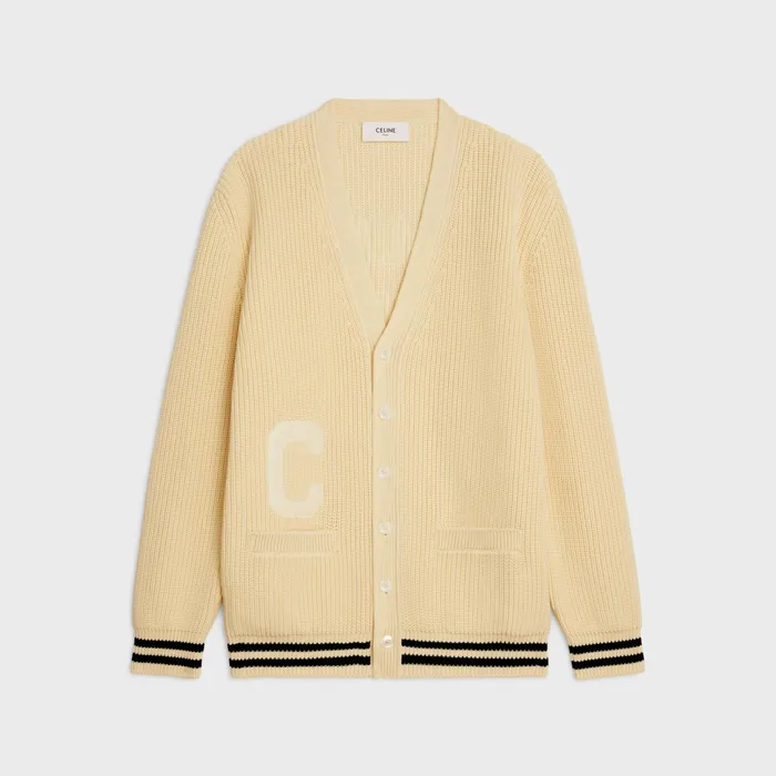 Celine Knitwear And Sweatshirts Celine College Cardigan In Cotton 8211 ECRUBLACK 8211 Men Celine Knitwear And Sweatshirts Celine College Cardigan In Cotton 8211 ECRUBLACK 8211 Men