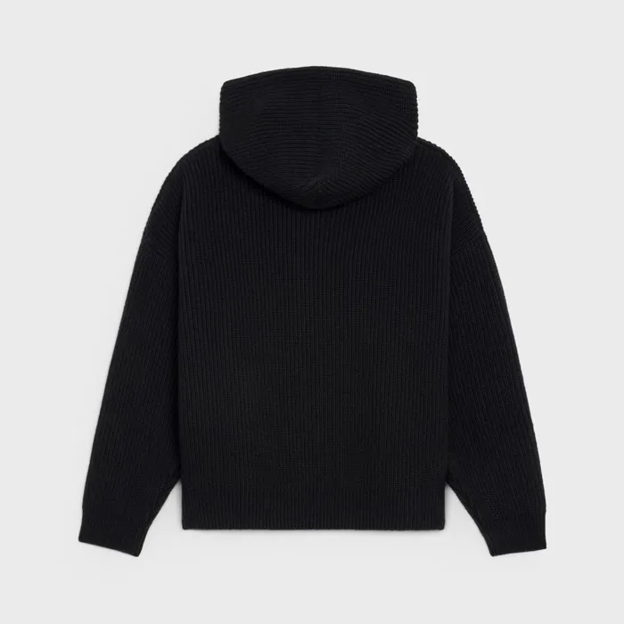 Celine Knitwear And Sweatshirts Celine Hooded Sweater In Ribbed Wool 8211 Black 8211 Men