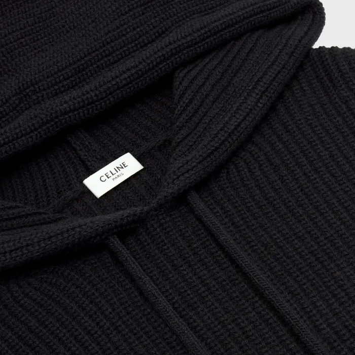 Celine Knitwear And Sweatshirts Celine Hooded Sweater In Ribbed Wool 8211 Black 8211 Men