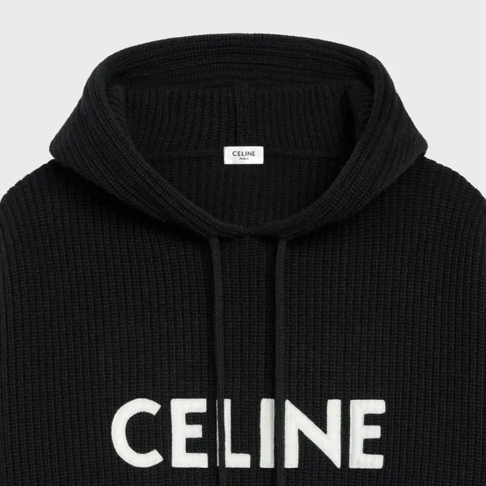 Celine Knitwear And Sweatshirts Celine Hooded Sweater In Ribbed Wool 8211 Black 8211 Men