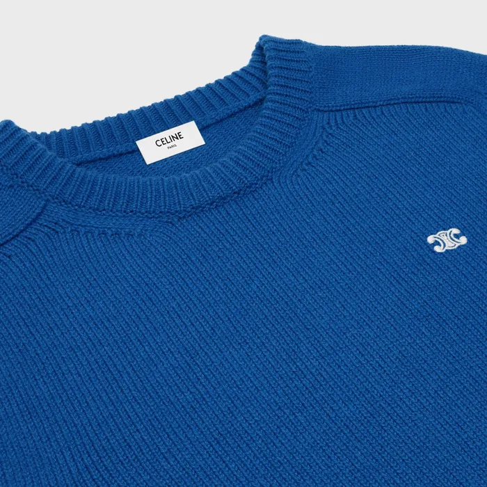 Celine Knitwear And Sweatshirts Triomphe Crew Neck Sweater In Cashmere Wool 8211 Royal Blue 8211 Men