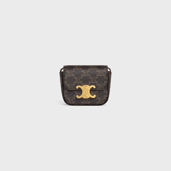 Celine Mini Bags MINI CLAUDE In TRIOMPHE CANVAS And Calfskin 8211 Tan 8211 Women