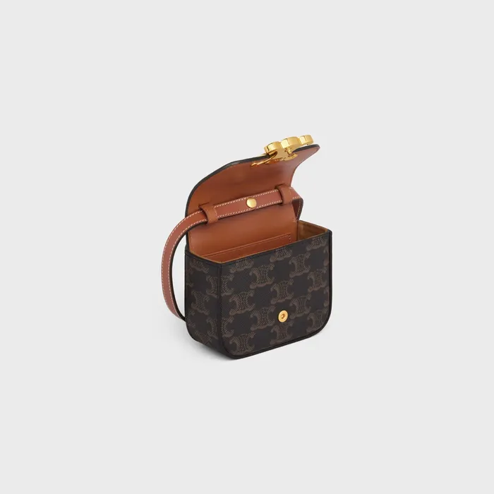 Celine Mini Bags MINI CLAUDE In TRIOMPHE CANVAS And Calfskin 8211 Tan 8211 Women Celine Mini Bags MINI CLAUDE In TRIOMPHE CANVAS And Calfskin 8211 Tan 8211 Women