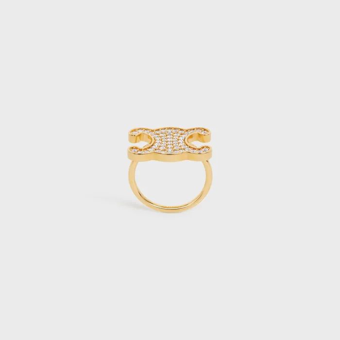 Celine Rings Triomphe Rhinestone Ring In Brass With Gold Finish And Crystals 8211 Gold 8211 Women Celine Rings Triomphe Rhinestone Ring In Brass With Gold Finish And Crystals 8211 Gold 8211 Women