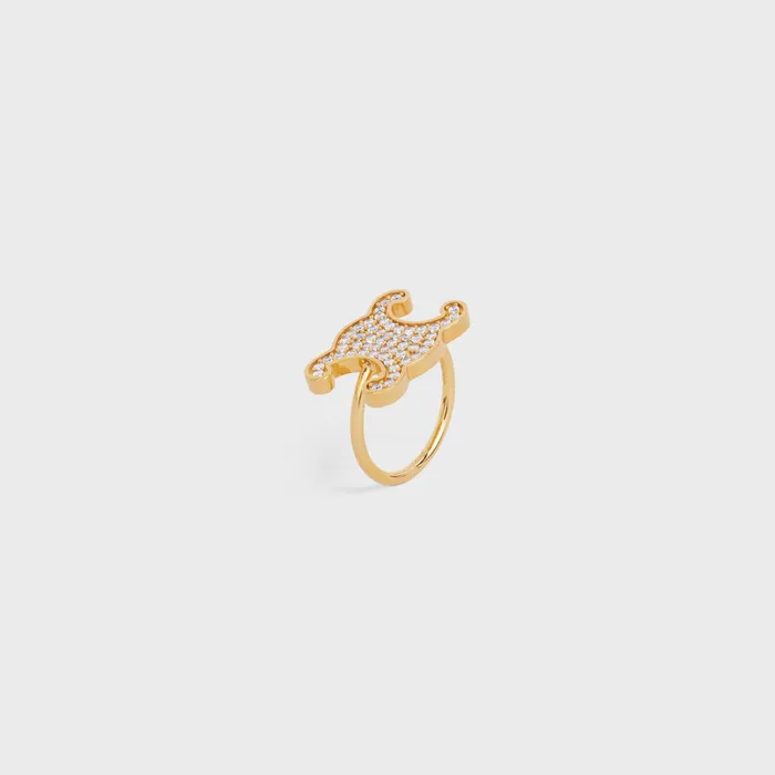 Celine Rings Triomphe Rhinestone Ring In Brass With Gold Finish And Crystals 8211 Gold 8211 Women