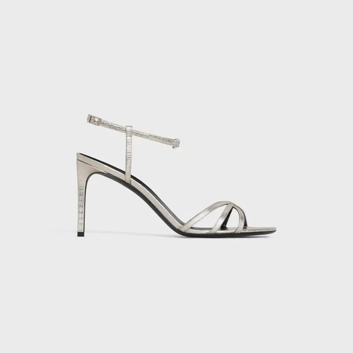 Celine Sandals CELINE SOIR In Lizard Stamped Metalized Calfskin 8211 Platinium 8211 Women