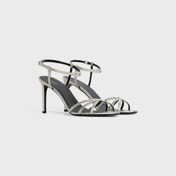 Celine Sandals CELINE SOIR In Lizard Stamped Metalized Calfskin 8211 Platinium 8211 Women