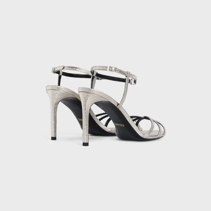 Celine Sandals CELINE SOIR In Lizard Stamped Metalized Calfskin 8211 Platinium 8211 Women