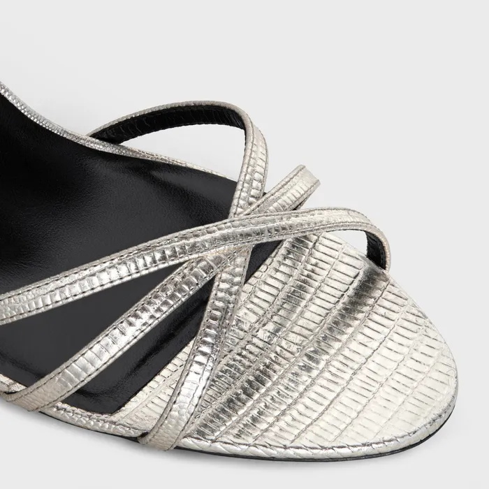 Celine Sandals CELINE SOIR In Lizard Stamped Metalized Calfskin 8211 Platinium 8211 Women