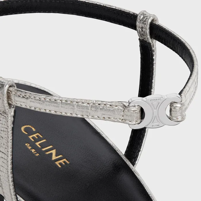Celine Sandals CELINE SOIR In Lizard Stamped Metalized Calfskin 8211 Platinium 8211 Women