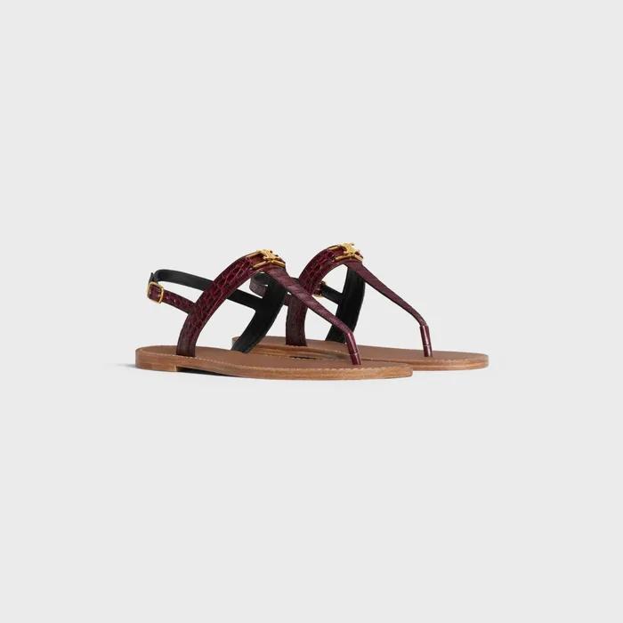 Celine Sandals Celine Triomphe Thong In CROCODILE STAMPED CALFSKIN 8211 Dark Burgundy 8211 Women