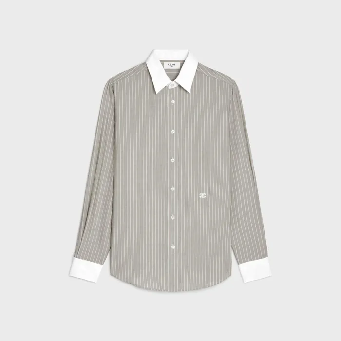 Celine Shirts Loose Carnaby Shirt In Striped Silk 8211 TAUPECRAIE 8211 Men
