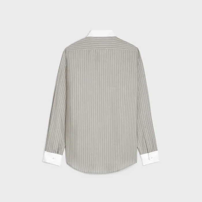 Celine Shirts Loose Carnaby Shirt In Striped Silk 8211 TAUPECRAIE 8211 Men