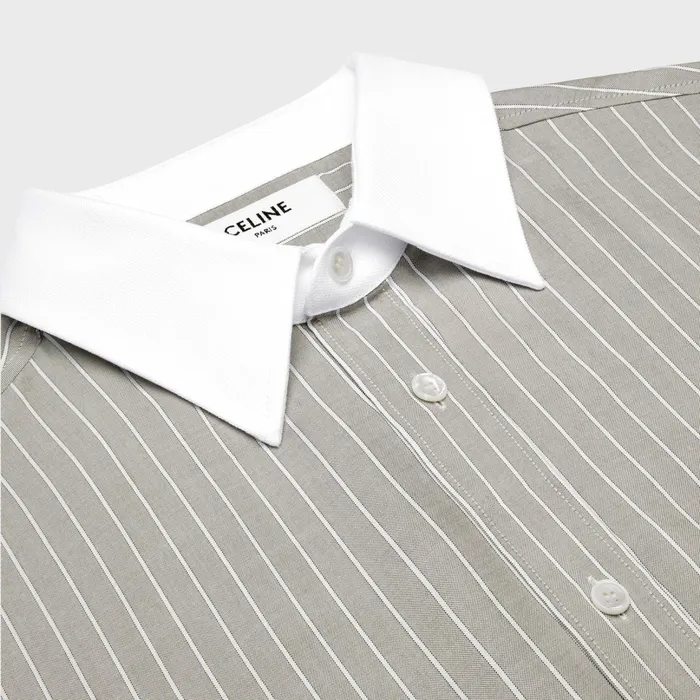 Celine Shirts Loose Carnaby Shirt In Striped Silk 8211 TAUPECRAIE 8211 Men