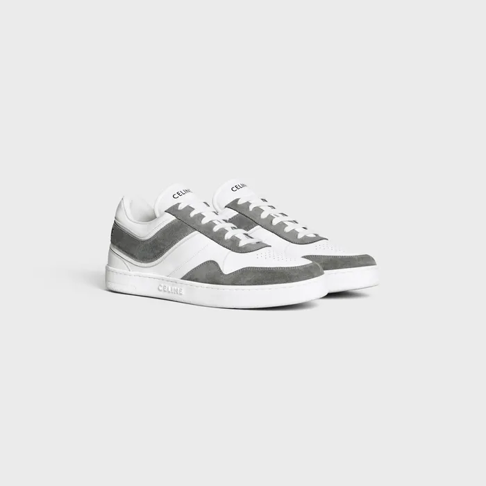 Celine Sneakers CELINE TRAINER LOW LACEUP SNEAKER In SUEDE CALFSKIN AND CALFSKIN 8211 GreyOptic White 8211 Men