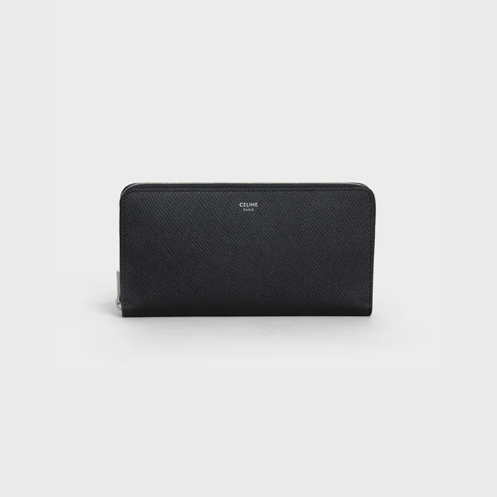 Celine Wallets Large Zipped Wallet In Grained Calfskin 8211 Black 8211 Men