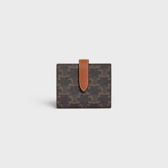 Celine Wallets Small Strap Wallet In Triomphe Canvas And Lambskin 8211 Tan 8211 Women