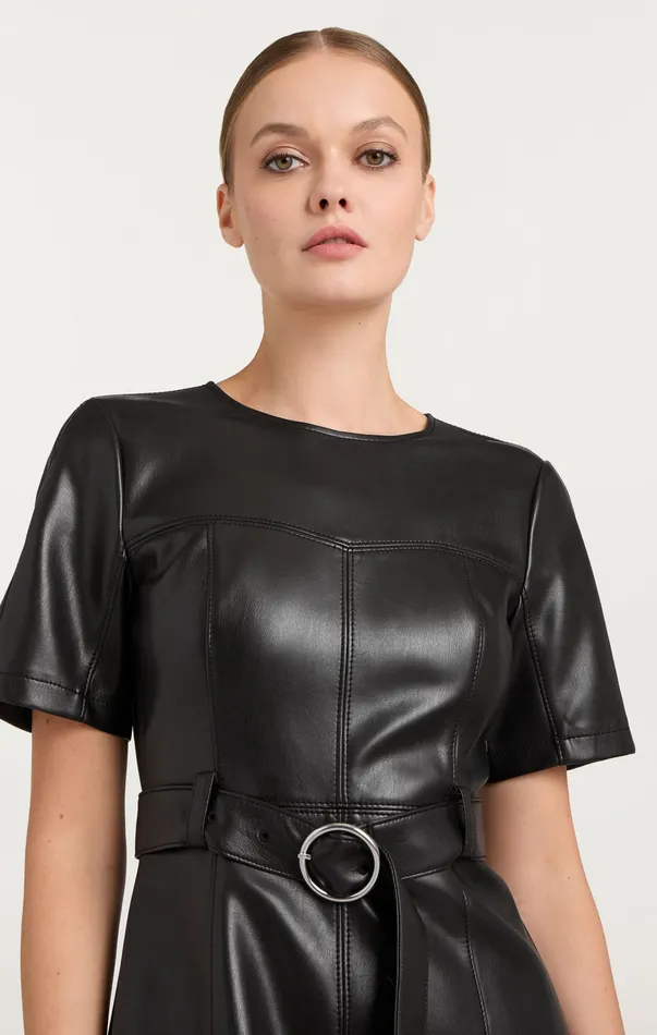 Cinq Sept Vegan Leather Siv Dress Black Women Dresses