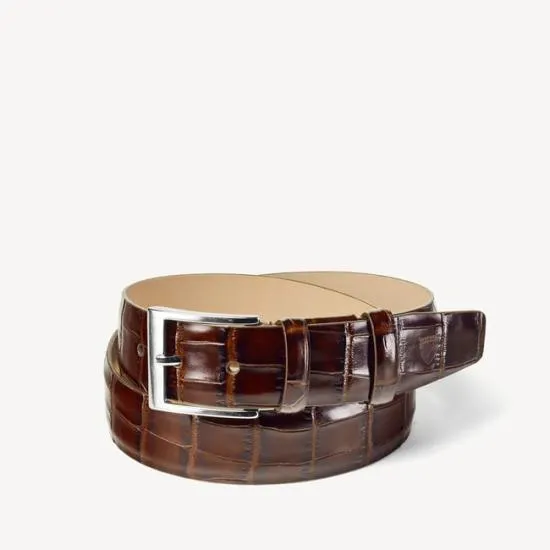 Classic Men039s Belt Deep Shine Amazon Brown Croc Men Aspinal Of London Belts