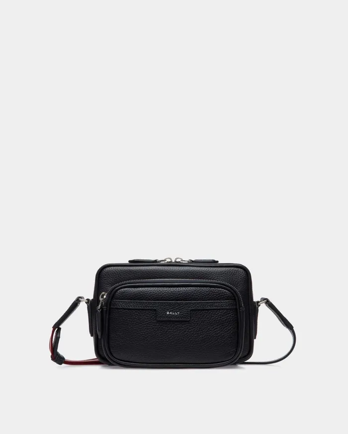 Code Crossbody Bag In Navy Blue Grained Leather Men Bally Messenger Bags