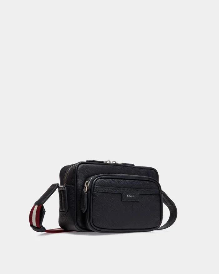 Code Crossbody Bag In Navy Blue Grained Leather Men Bally Messenger Bags