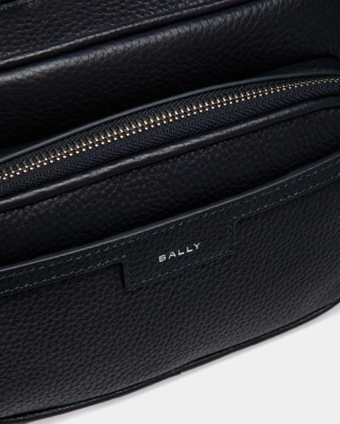 Code Crossbody Bag In Navy Blue Grained Leather Men Bally Messenger Bags