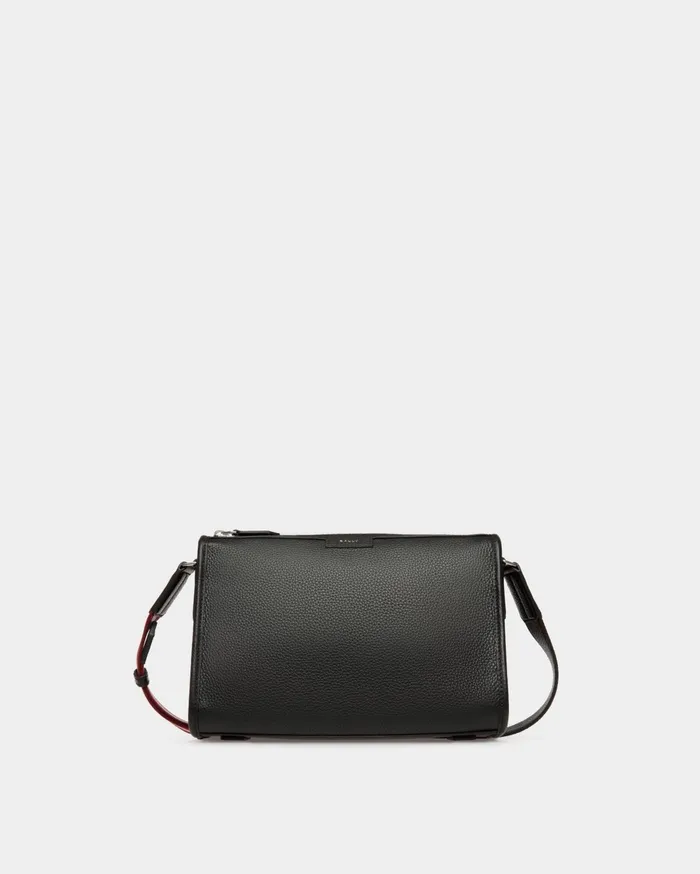 Code Small Messenger Bag In Black Grained Leather Men Bally Messenger Bags