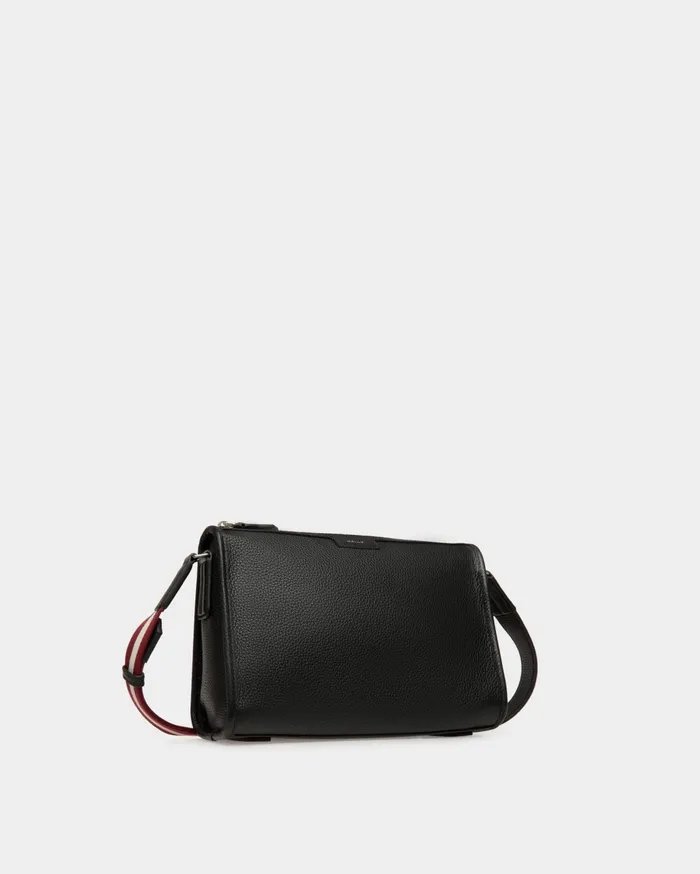 Code Small Messenger Bag In Black Grained Leather Men Bally Messenger Bags