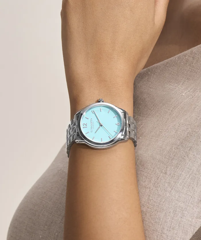 Color Dial Watches Women Olivia Burton 36mm Starlight Color Turquoise and Silver Bracelet Watch