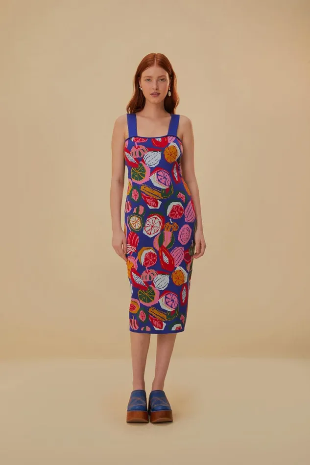 Colorful Salad Knit Dress Women FARM Rio Midi Dresses