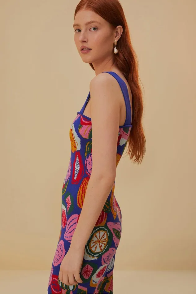 Colorful Salad Knit Dress Women FARM Rio Midi Dresses