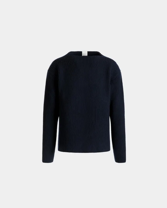 Crewneck Sweater In Navy Blue Wool Men Bally Knitwear