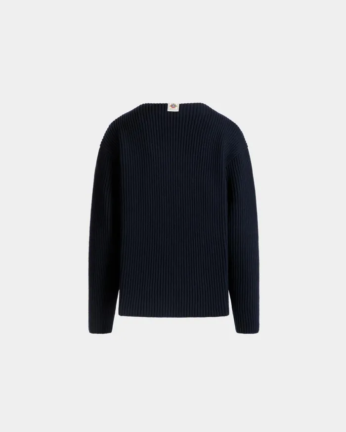 Crewneck Sweater In Navy Blue Wool Men Bally Knitwear
