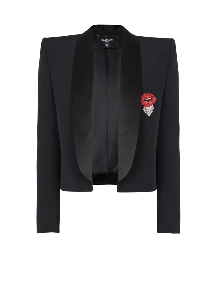 Cropped Grain De Poudre Jacket With Embroidered Patch Black Men Balmain Jackets And Blazers Cropped Grain De Poudre Jacket With Embroidered Patch Black Men Balmain Jackets And Blazers