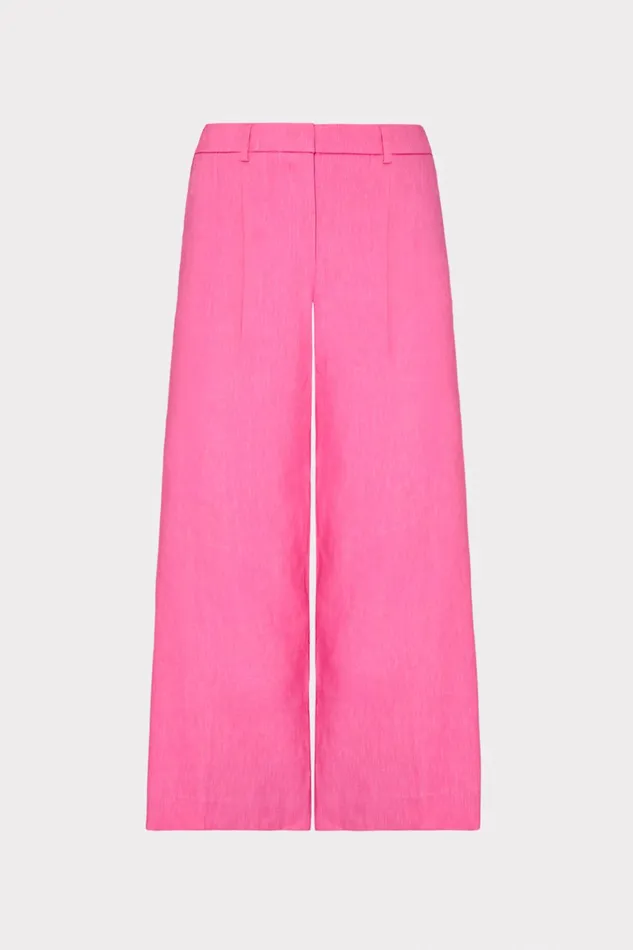 Cropped Solid Linen Pants Pink Women Milly Pants