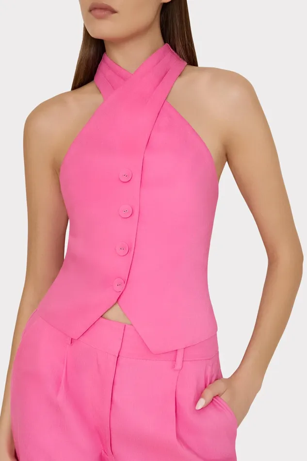 Cropped Solid Linen Pants Pink Women Milly Pants