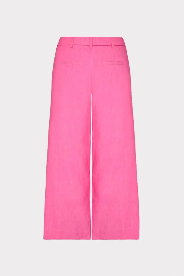 Cropped Solid Linen Pants Pink Women Milly Pants