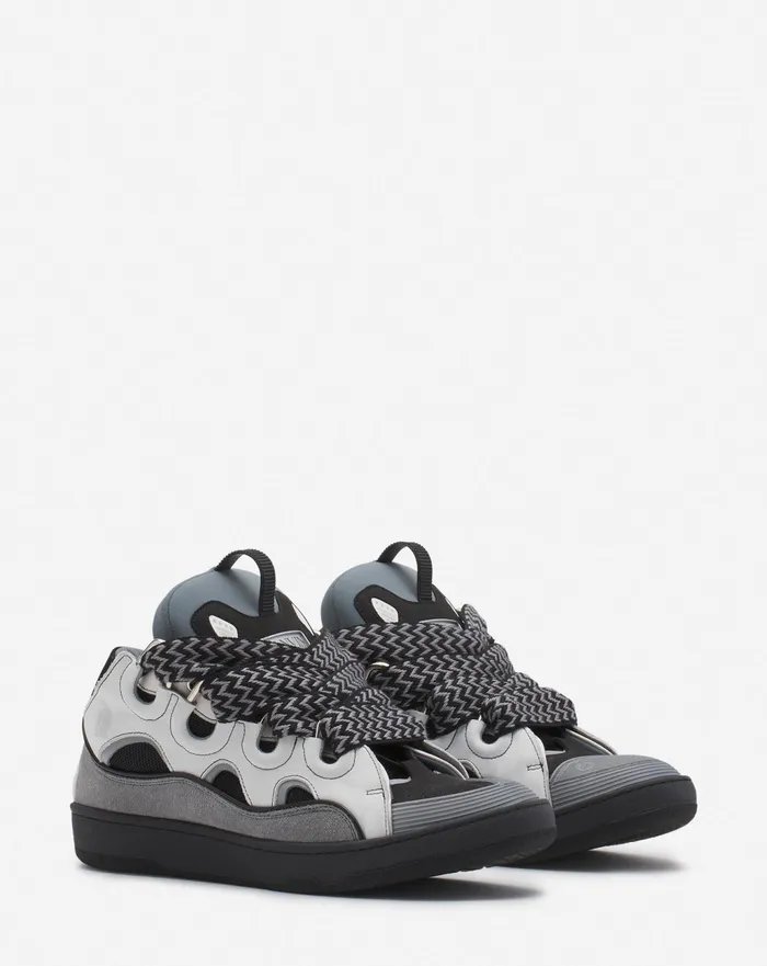 Curb Men LANVIN Leather Curb Sneakers Whiteanthracite