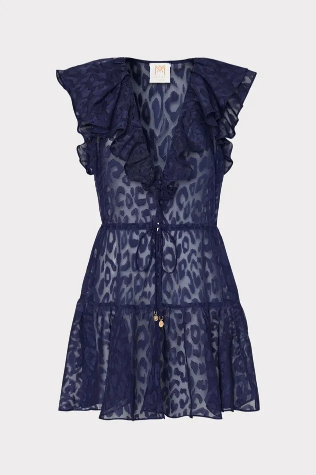 Dana Leopard Texture CoverUp Dress Navy Women Milly Swim and Coverups