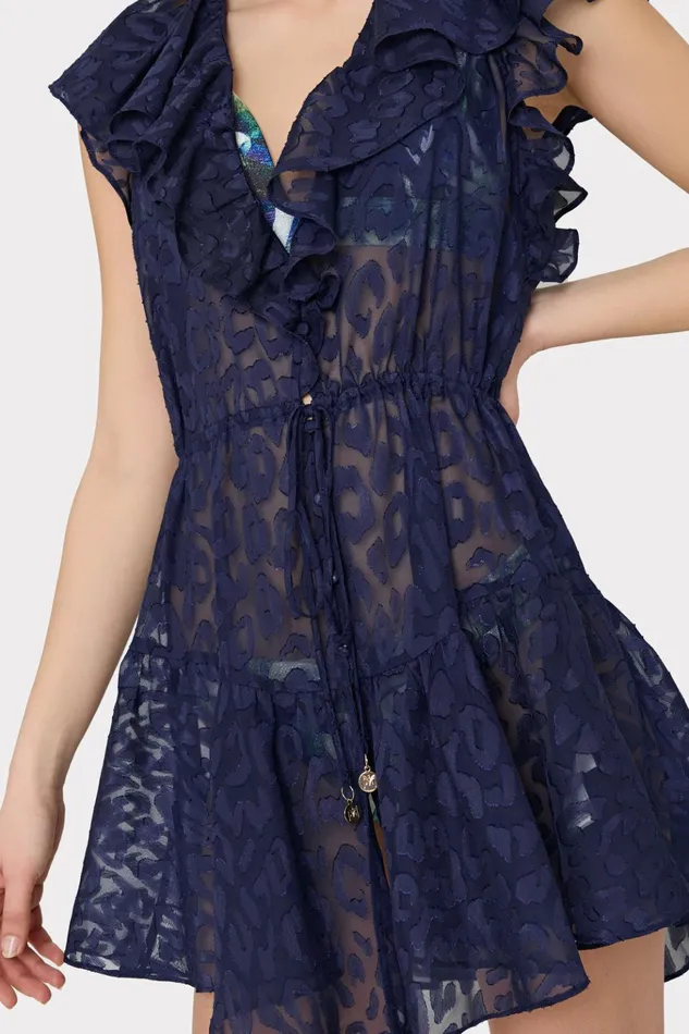 Dana Leopard Texture CoverUp Dress Navy Women Milly Swim and Coverups