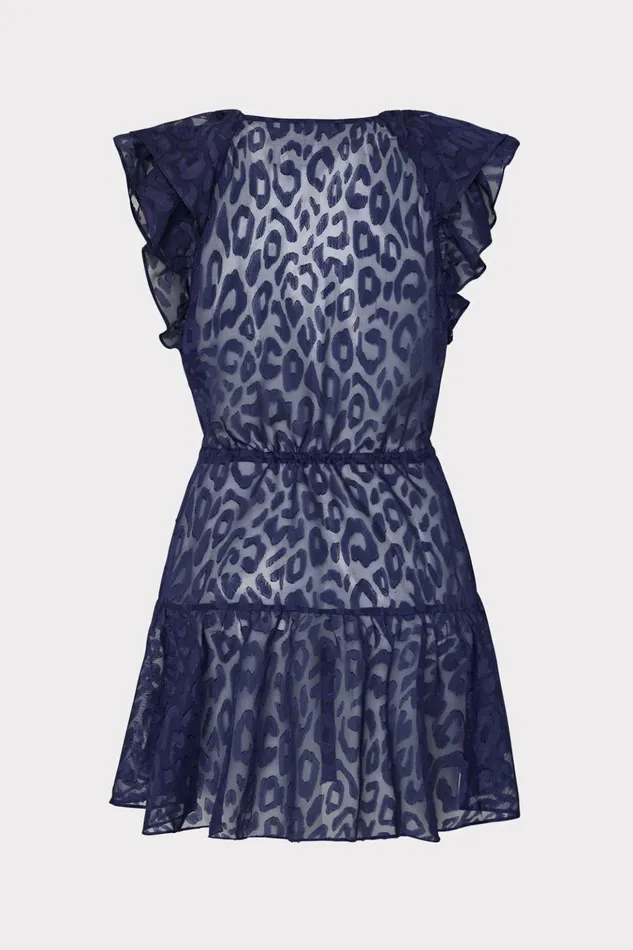 Dana Leopard Texture CoverUp Dress Navy Women Milly Swim and Coverups