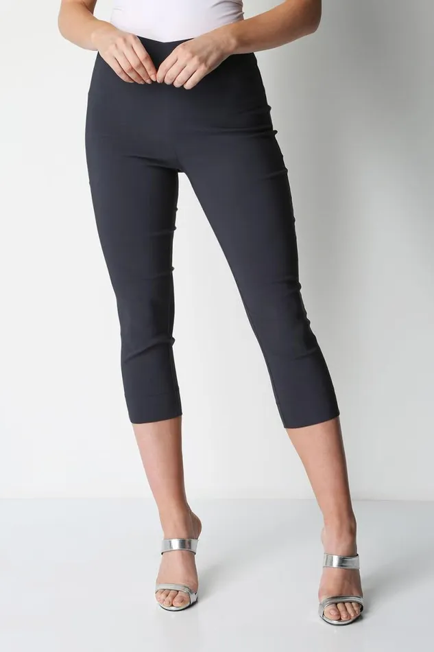 Dark Grey Elastic Waist Stretch Cropped Trousers Women Roman Coords