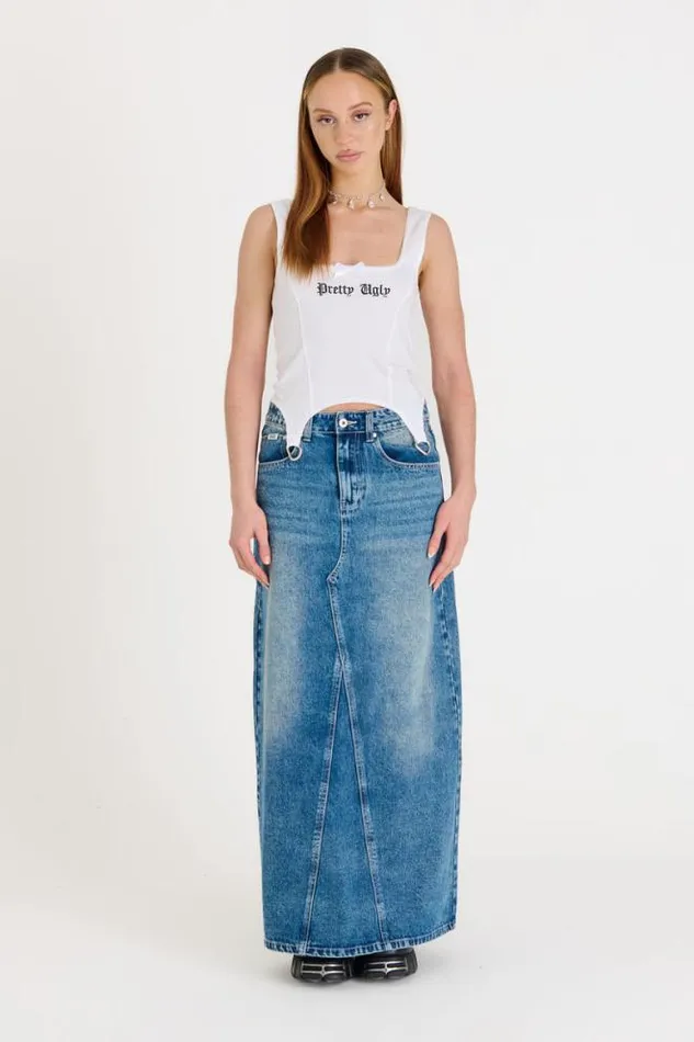 Denim Maxi Skirt Bleach Blue Women The Ragged Priest Skirts and Shorts